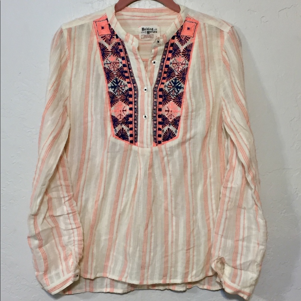 Anthro Holding Horses Embroidered Top